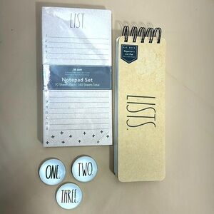 NWOT Bundle of Rae Dunn notepad set  list booklet and three fridge magnets​​​​​​